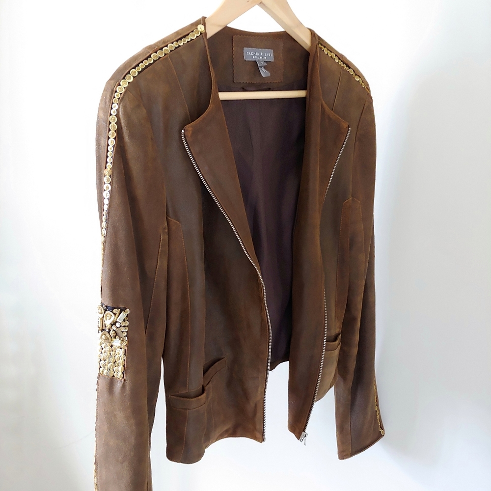Sachin + Babi For Ankasa Brown Leather Jacket Size 8 - Picture 2 of 16